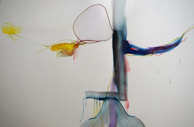 Wired 2, watercolours, 34 x 48 cm, Laura Barbuto, 2014.