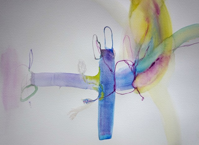 Wired 5, watercolours, 34 x 48 cm, Laura Barbuto, 2014.